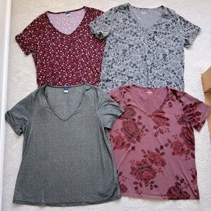 Old Navy Floral and Solid V-Neck Cotton & Luxe Tees